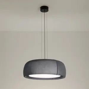 LEDS-C4 Suspension LED Gong, gris, 3.000 K, Ø 61,2 cm, tissu