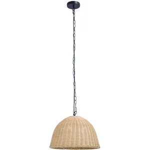 FORLIGHT Suspension Cortic en rotin naturel/noir pour ampoule E27 pas cher