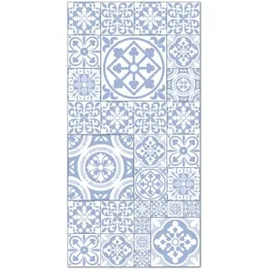 Home and Living Tapis vinyle carreaux ciments talavera bleu 60x200cm pas cher