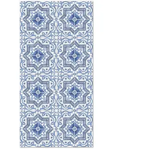 Home and Living Tapis vinyle carreaux ciments tolédo bleu 120x160cm pas cher