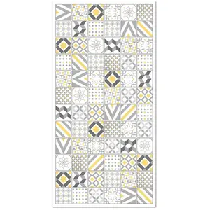 Home and Living Tapis vinyle carreaux ciments love jaune 60x200cm pas cher