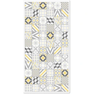 Home and Living Tapis vinyle carreaux ciments love jaune 80x250cm pas cher