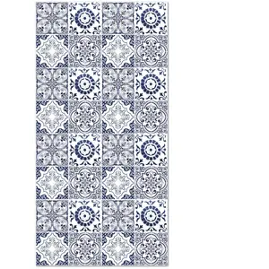 Home and Living Tapis vinyle carreaux ciments grenade bleu 40x80cm pas cher