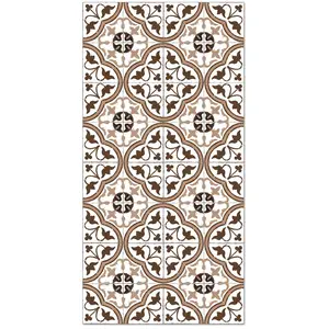 Home and Living Tapis vinyle carreaux ciments fleur brun 140x200cm