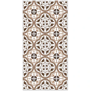 Home and Living Tapis vinyle carreaux ciments fleur brun 80x250cm pas cher