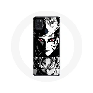 Coque pour Samsung Galaxy A21s Sangoku Naruto Luffy one piece Dragon Ball Z fond noir et blanc anime manga