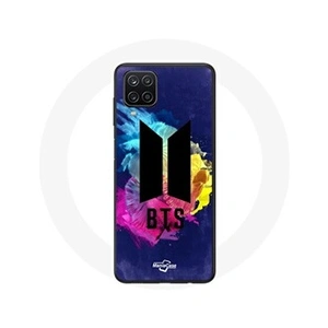 Maniacase Coque pour Samsung Galaxy A12 Bangtan Sonyeondan BTS Logo Noir Fond Abstrait Bleu Jaune Et Rose pas cher
