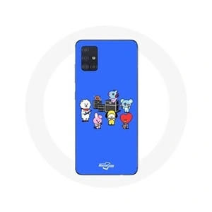 Coque pour Samsung Galaxy A71 BTS BT21 Tata Chimmy Cooky Rj Koya Shooky Et Mang Jouent De la musique Fond Bleu