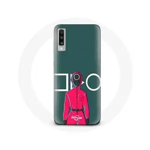 Maniacase Coque pour Samsung Galaxy A50 Squid Game Soldat Rouge avec Masque Cercle Fond Vert pas cher