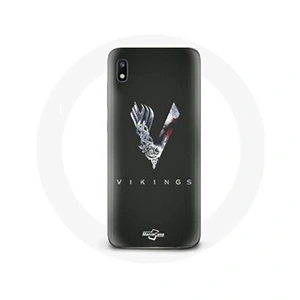 Maniacase Coque pour Samsung Galaxy A10 Vikings Série Saison 6 logo V Epée Gris Fond Noir pas cher