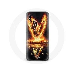 Maniacase Coque pour Samsung Galaxy A10 Vikings Série Saison 6 logo V Epée de Feu Fond Noir