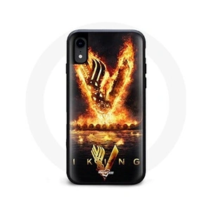 Maniacase Coque pour Iphone X Vikings Série Saison 6 logo V Epée de Feu Fond Noir pas cher