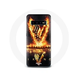 Maniacase Coque pour Samsung Galaxy S10 Vikings Série Saison 6 logo V Epée de Feu Fond Noir pas cher