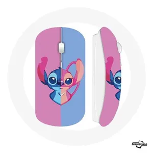 MANIACASE Souris Sans Fil - Stitch et Angel - Bleu Rose - Compatible Mac et PC - Clé USB Wifi pas cher
