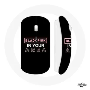 Souris Sans Fil Blackpink in Your Area Logo Rose Fond Noir (Maniacase) pas cher
