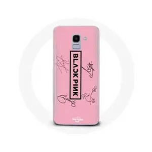 Maniacase Coque pour Samsung Galaxy J6 2018 Blackpink Signature Members Born Pink Logo Noir Fond Rose pas cher
