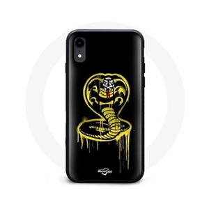 MANIACASE Coque pour Iphone X Cobra Kai Logo Jaune Fond Noir Affiche Série pas cher
