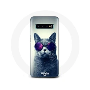 MANIACASE Coque - Samsung - Galaxy S10 - Souple - Violet - Chat avec lunettes pas cher