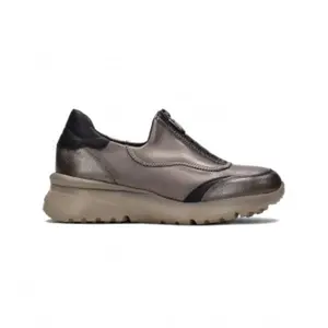 Hispanitas pour femme. HI233032 Pantoufles polynésiennes en cuir Plomb (36), Plat, Fermeture éclair, Casuel, Gris