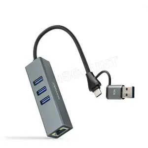 Hub Usb + Usb Tipo-c 3.0 Nanocable 10.03.0412/ 3xusb/ 1xrj45/ Gris pas cher