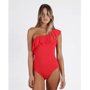 Admas - Maillot de bain à volants latéraux rouge 42 pas cher