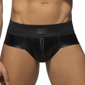 AD Fetish Slip Front and Back Zip Rub Cockring Noir L pas cher