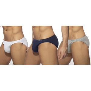 Addicted Lot de 3 Slips Bikini Coton Blanc - Bleu Marine - Gris XL pas cher