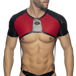 Comparateur de prix : Harnais Crop Top avec sangles GLADIATOR SHOULDER Noir-Rouge XS/S