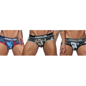 Addicted Lot de 3 Slips Camo Mesh Push Up Kaki - Gris - Bleu S pas cher