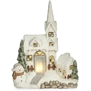 Krist+ Decorative Figure Christmas LED Light House 18 x 54 x 42 cm White Polyresin pas cher