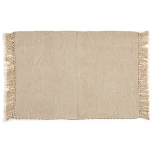 Wadiga Tapis descente de lit en coton beige naturel 50x80cm pas cher