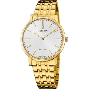 Festina Montre pour homme F20046/2 Classics Boîtier en acier inoxydable 316l Doré Bracelet en acier inoxydable 316l Doré, blanc pas cher