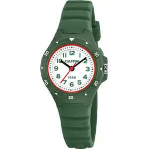 Montre mixte enfant Calypso Junior Collection - K5846-4 Bracelet Silicone Kaki pas cher