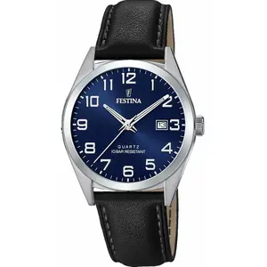 Comparateur de prix : Montre - Festina - 20446 - Cuir noir - Étanchéité 10 bars - Cadran bleu