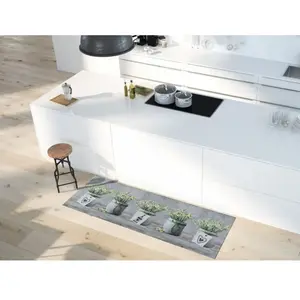 Atticgo Tapis de cuisine dessins pots de fleurs multicolore 52x100 cm pas cher