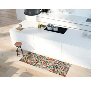 Atticgo Tapis de cuisine dessins de bohème multicolore 52x100 cm pas cher