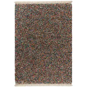 Atticgo Tapis shaggy avec franges multicolores, 120x170 cm pas cher