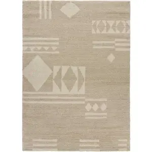 Atticgo Tapis géométrique beige, 80x150 cm pas cher