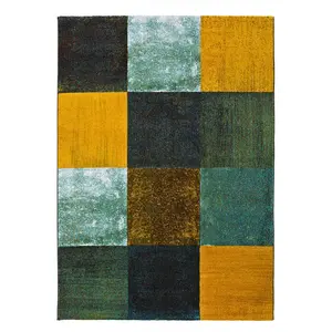 Atticgo Tapis géométrique blau/jaune 140x200 cm pas cher