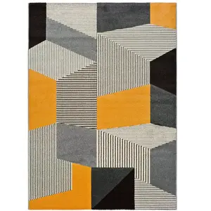 Atticgo Tapis géométrique en gris et moutarde 80x150 cm pas cher