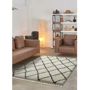 ATTICGO Tapis shaggy uni intérieur blanc, 120 x 170 cm 43774 pas cher