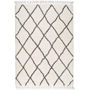 ATTICGO Tapis shaggy uni intérieur blanc, 140 x 200 cm 43775 pas cher