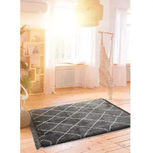 ATTICGO Tapis shaggy uni intérieur gris, 120 x 170 cm 43779 pas cher