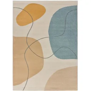 Atticgo Tapis formes organiques beige/bleu/moutarde 80x150 cm pas cher