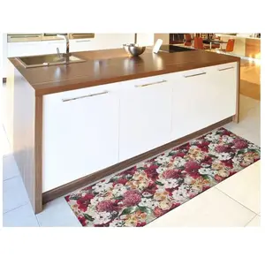 Atticgo Tapis de cuisine lavable fleurs rouge/rose 52x200 cm pas cher