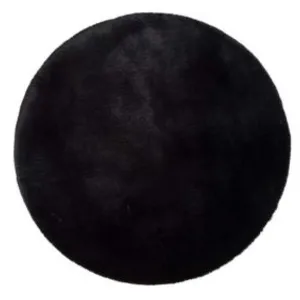 Tapis intérieur noir rond diam.120 cm FOX shaggy uni - ATTICGO pas cher