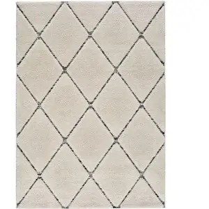 Atticgo Tapis shaggy avec relief noir et blanc 80x150 cm pas cher