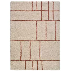 Atticgo Tapis shaggy au design géométrique en beige et rouille, 80x150 cm pas cher