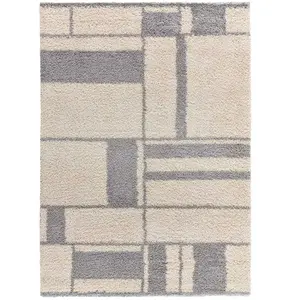 Atticgo Tapis shaggy au design géométrique en beige et gris, 80x150 cm pas cher