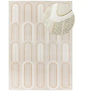Atticgo Tapis géométrique à poils courts avec relief en tons beige, 200x290 cm